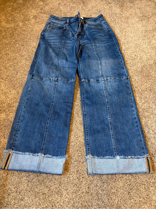 Risen Jeans Denim - High-Rise Wide Leg Denim Jeans in Dark Blue